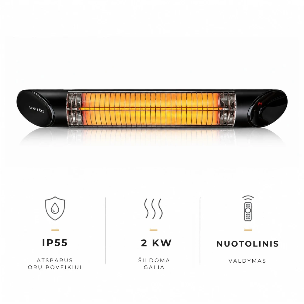 Infraraudonųjų spindulių šildytuvas Veito Blade 2 kW, juodas