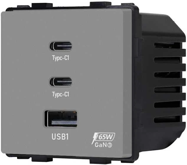 Greito krovimo rozetė Feelspot su USB+C+C jungtimis, 65W, pilka