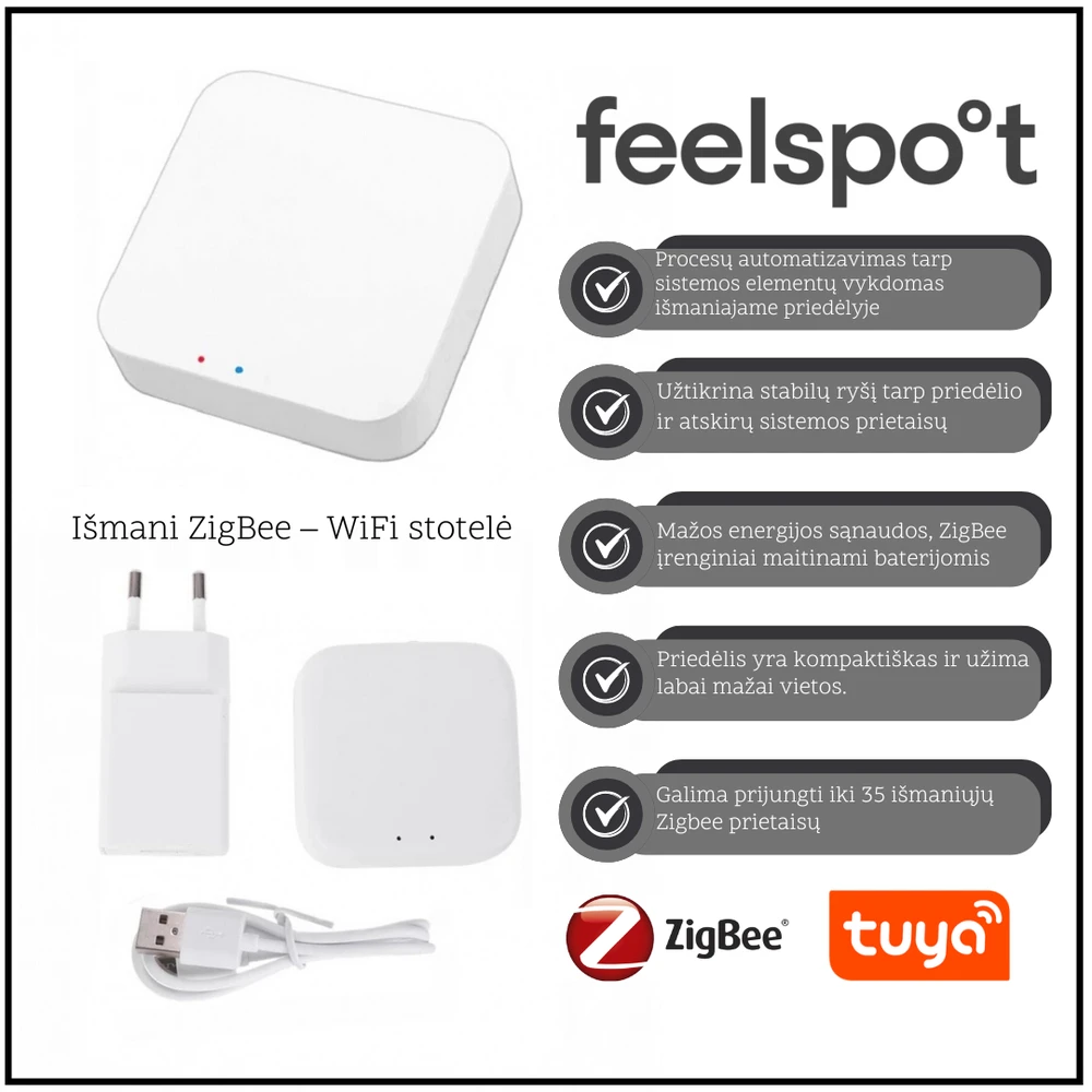 Maršrutizatorius Išmani ZigBee – WiFi stotelė Feelspot ZB22, 3.0 Tuya