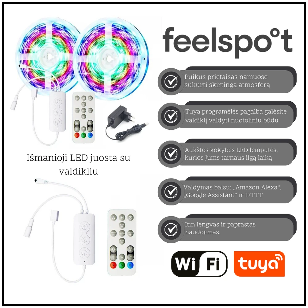 Išmanioji LED juosta su valdikliu Feelspot FS-ICC02W Wi-fi, Tuya, 5m