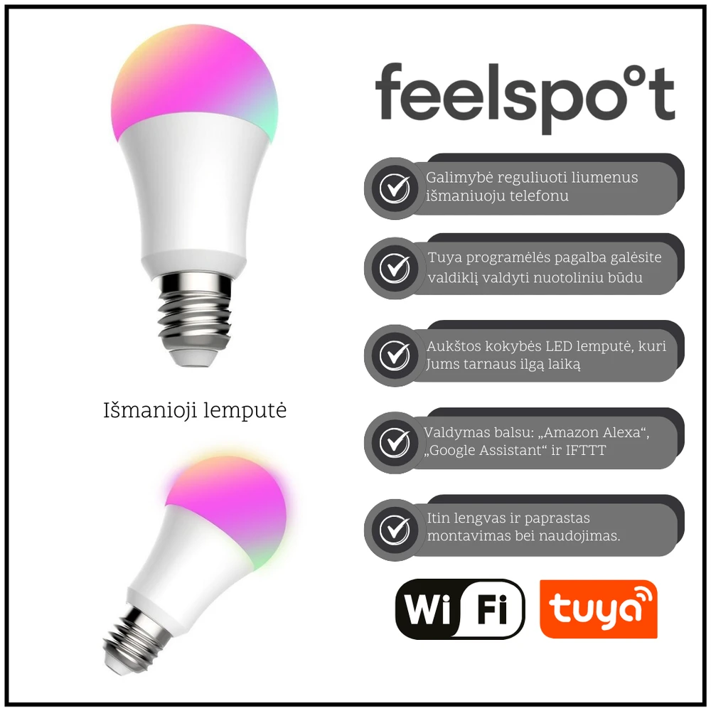 Išmanioji lemputė Feelspot FS-BL01W Wi-fi, RGB