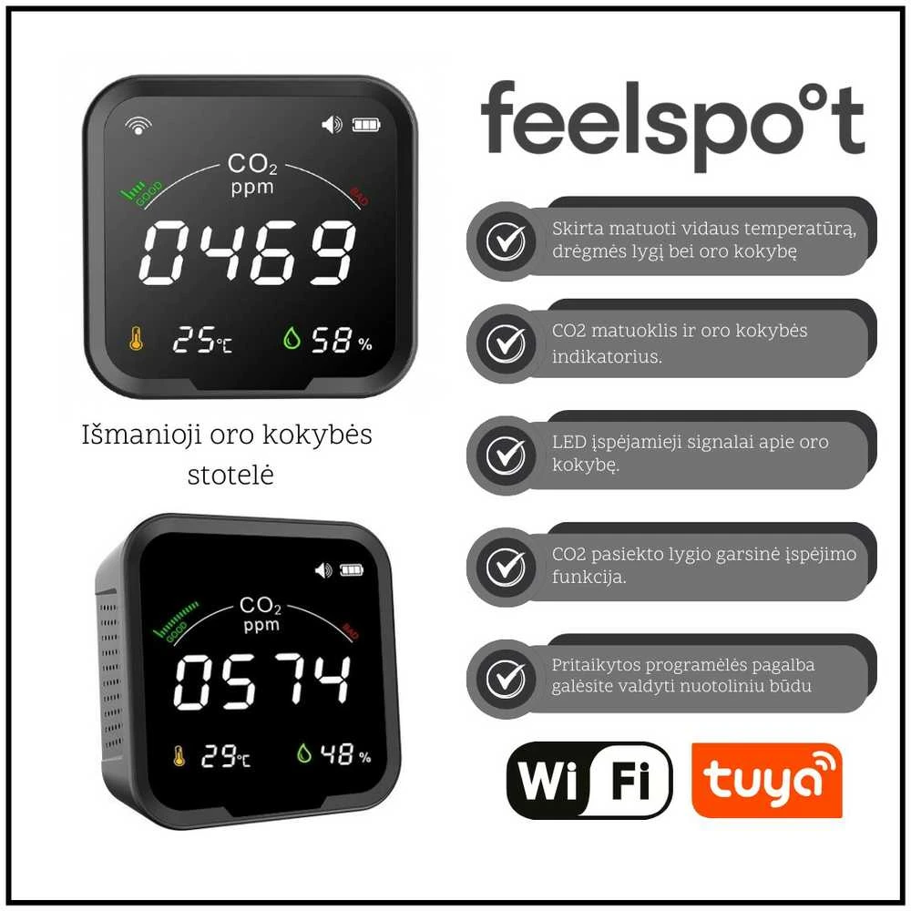 Išmanioji oro kokybės stotelė Feelspot WS2022 NEW NDIR, WIFI, Tuya (matuoja CO2)