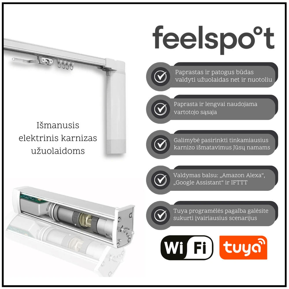 Išmanusis užuolaidų valdymo karnizas (karnizas 6m) Feelspot FS-CM06W WiFi, Tuya