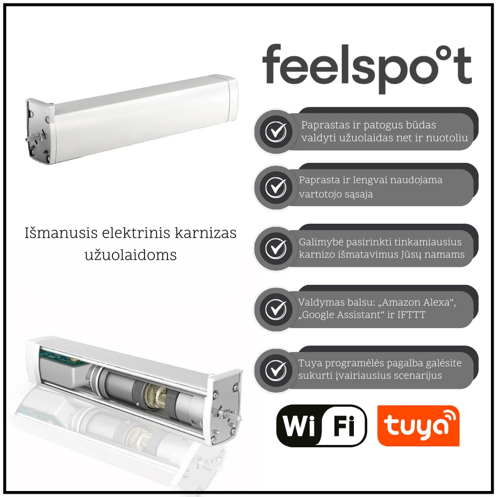 Išmanusis užuolaidų valdymo karnizas (karnizas 4m) Feelspot FS-CM04W WiFi, Tuya