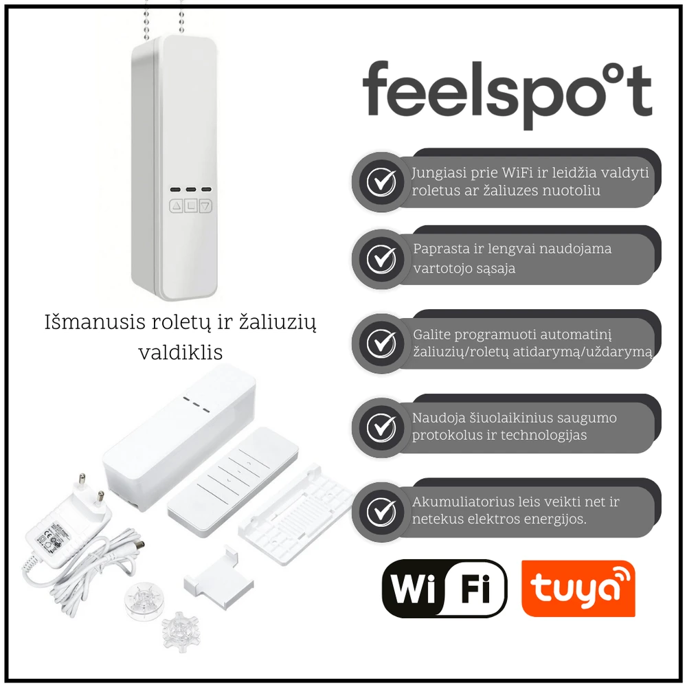 Išmanusis langų roletų ir žaliuzių valdiklis Feelspot FS-BDM01W WiFi, Tuya