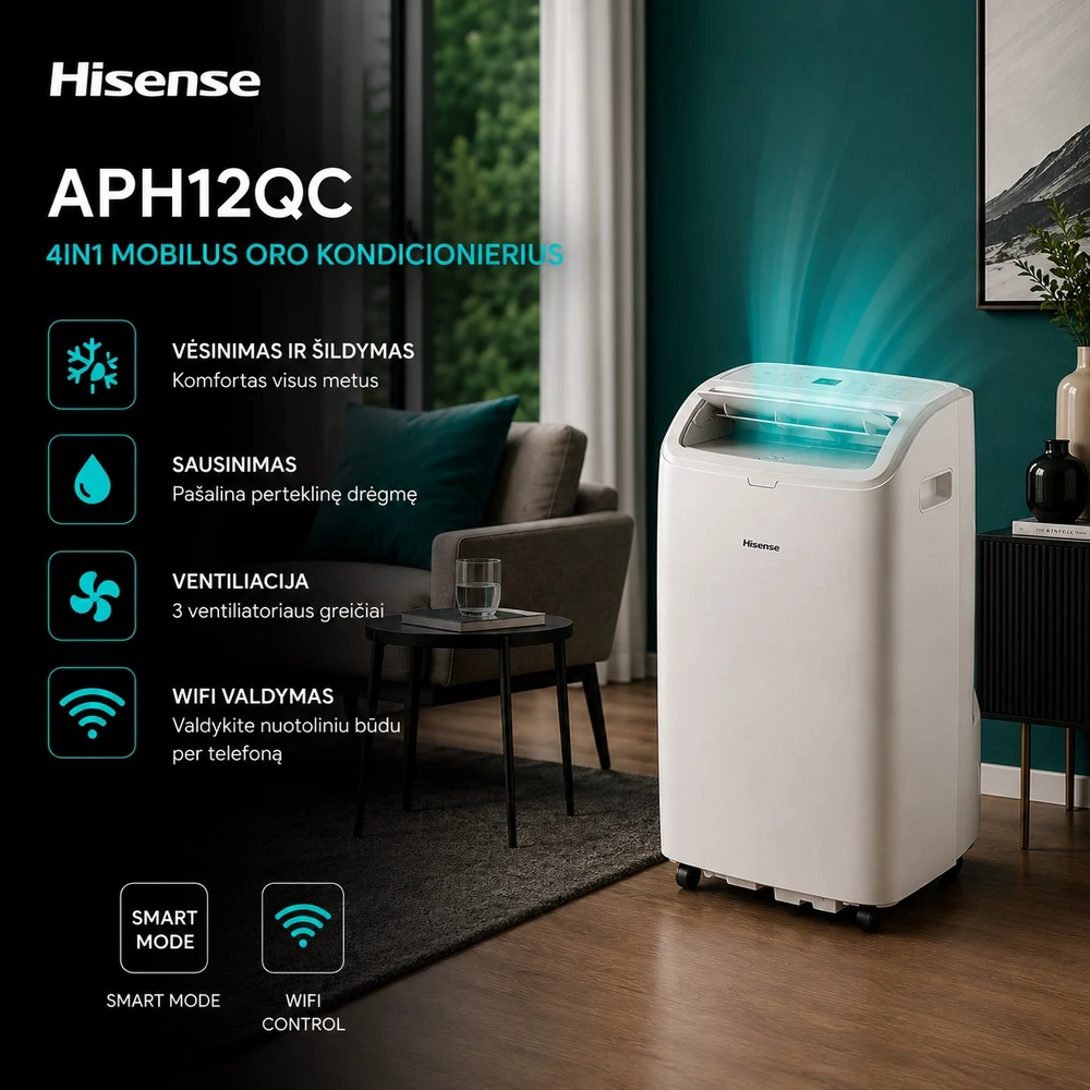 Mobilus 4in1 oro kondicionierius Hisense APH12QC, WiFi