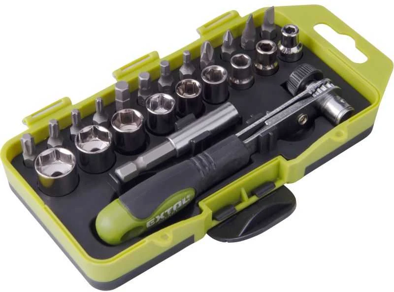 Atsuktuvų antgaliai su terkšliniu raktu 23 vnt. CrV EXTOL CRAFT 53090
