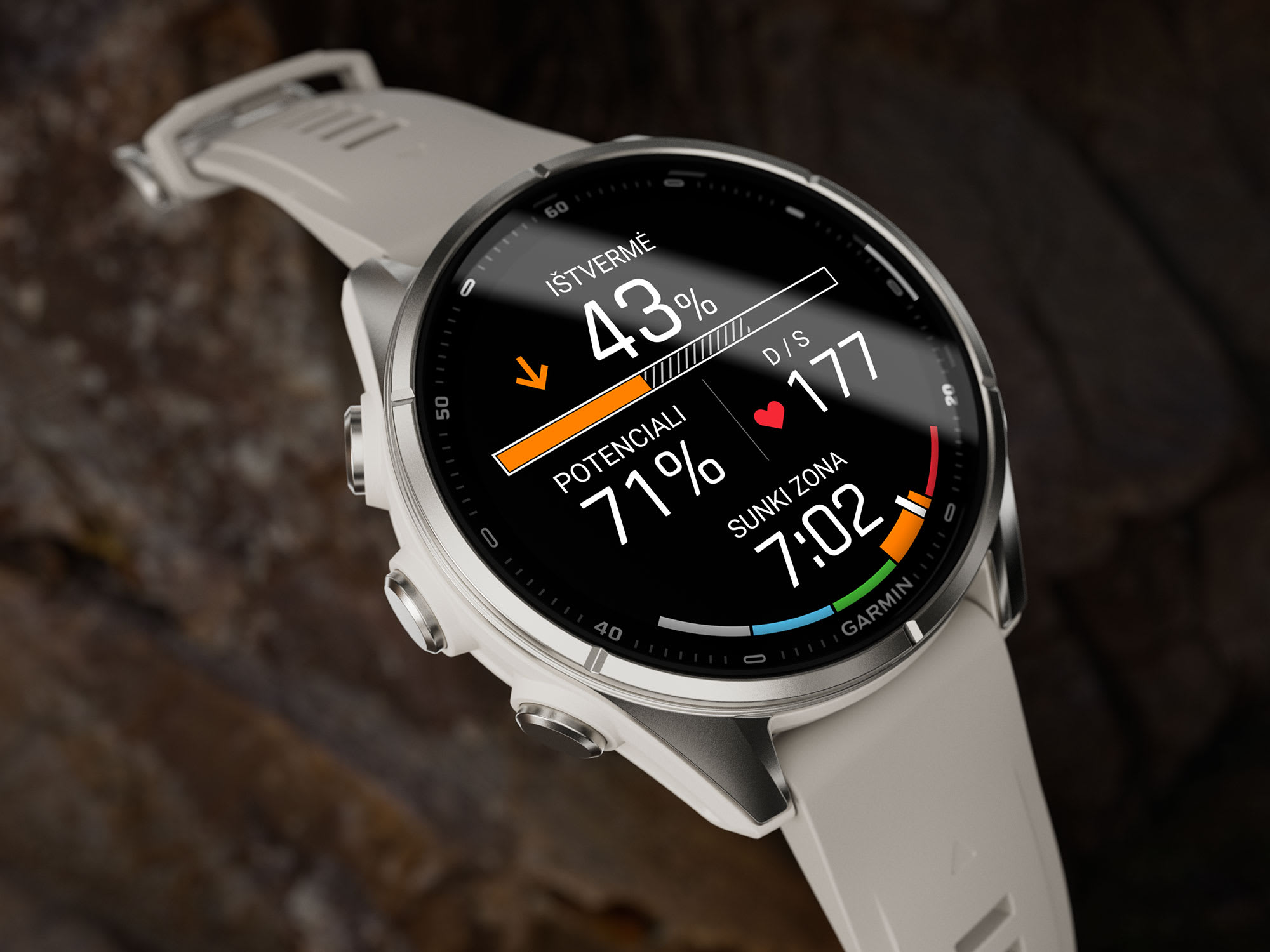Išmanusis laikrodis Garmin fēnix® 9 – 43mm, Titanas su akmenėlių pilkos spalvos silikoniniu dirželiu | 010-04761-11 aprašymas - Prekės nuotrauka