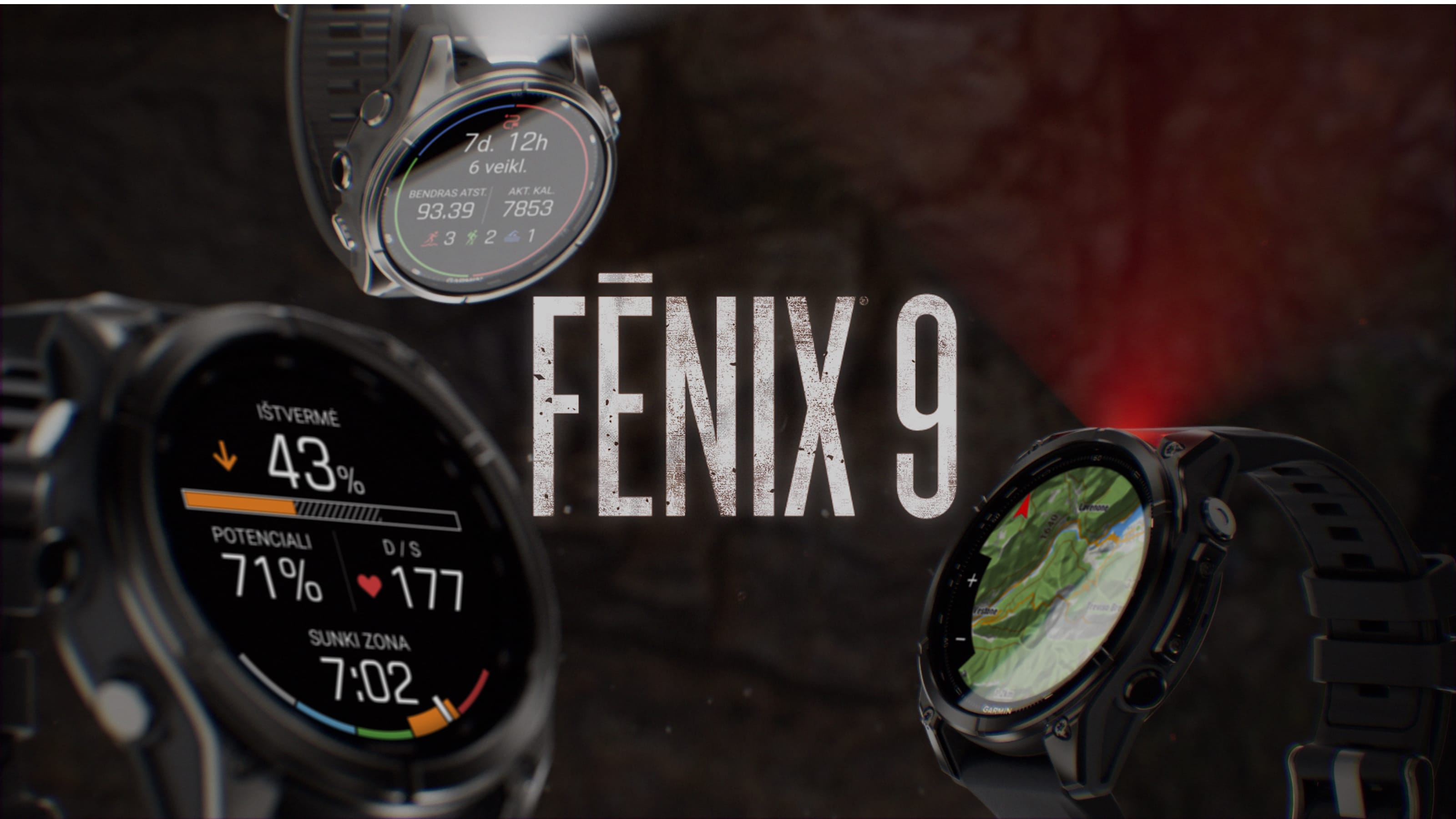 Išmanusis laikrodis Garmin fēnix® 9 – 43mm, Titanas su akmenėlių pilkos spalvos silikoniniu dirželiu | 010-04761-11 aprašymas - Prekės nuotrauka