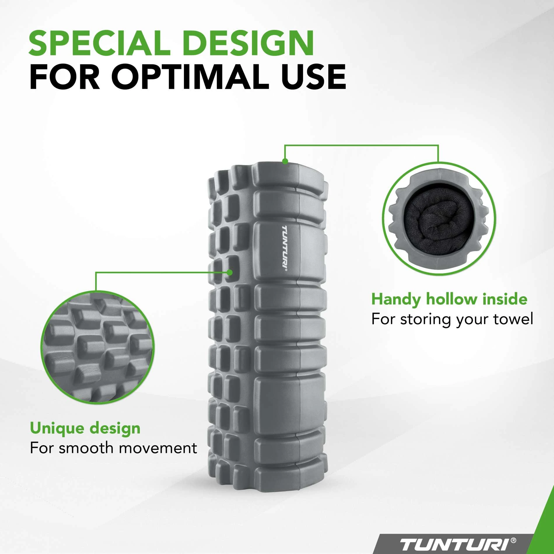 Masažinis Volas Tunturi Yoga Grid Foam Roller, 33 cm (Spalva: Pilka) aprašymas - Prekės nuotrauka