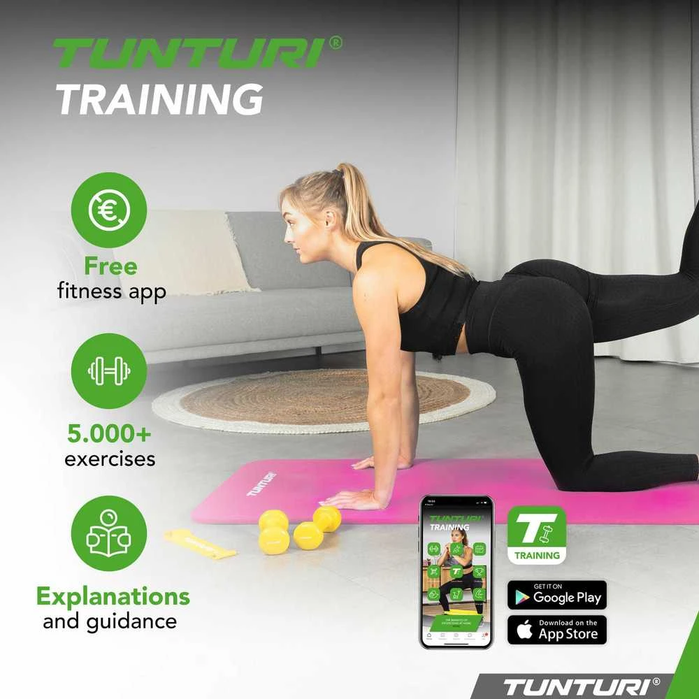 Fitneso kilimėlis Tunturi Fitnessmat NBR 15 mm, rožinės spalvos