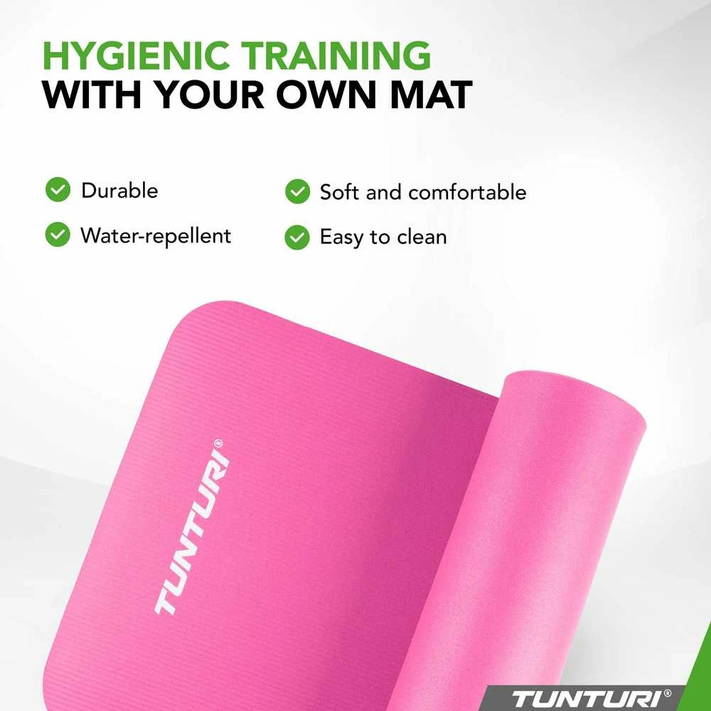 Fitneso kilimėlis Tunturi Fitnessmat NBR 15 mm, rožinės spalvos aprašymas - Prekės nuotrauka