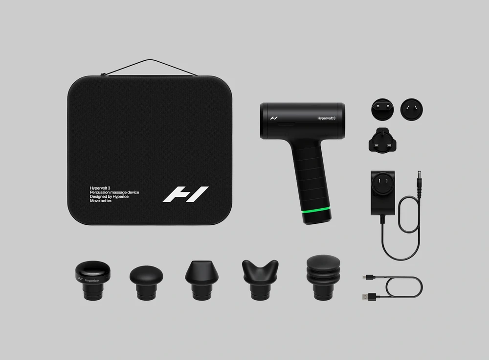 Hyperice Hypervolt 3 perkusinis masažinis pistoletas, juodos spalvos