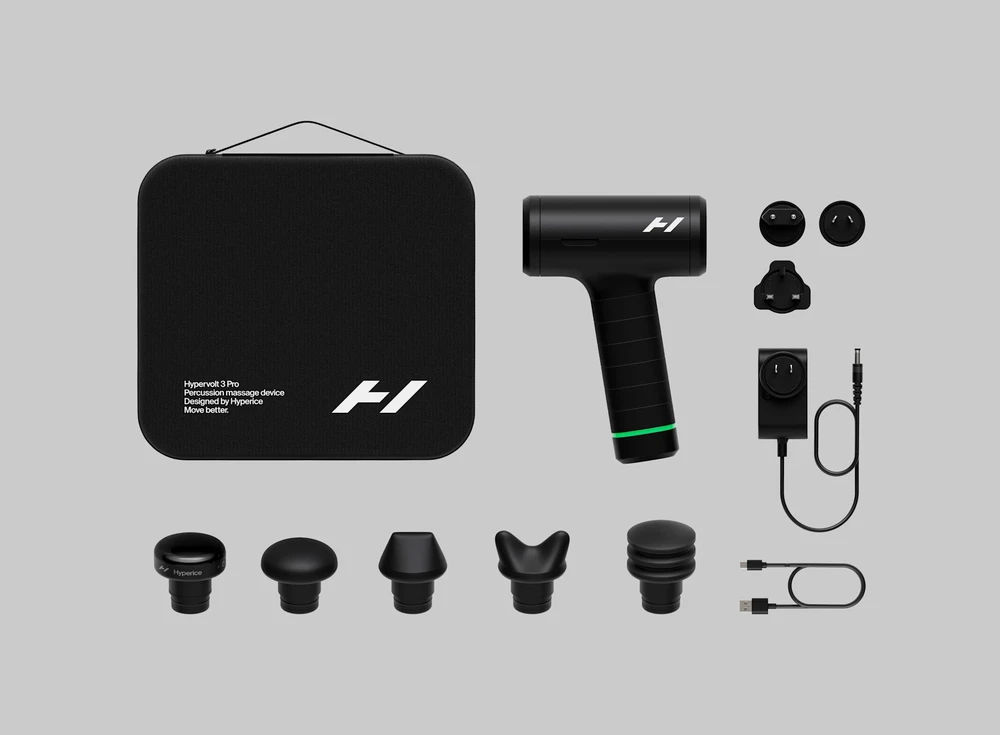 Hyperice Hypervolt 3 Pro perkusinis masažinis pistoletas, juodos spalvos