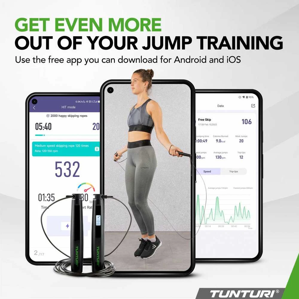 Išmanioji šokdynė Tunturi Smart Jump Rope, su ekranu ir programėle