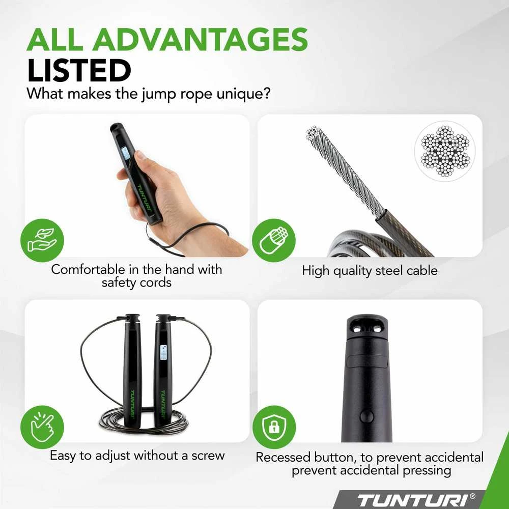 Išmanioji šokdynė Tunturi Smart Jump Rope, su ekranu ir programėle