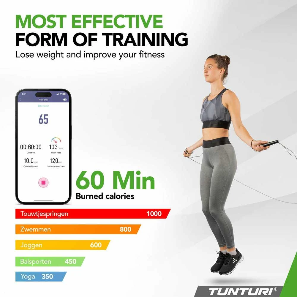 Išmanioji šokdynė Tunturi Smart Jump Rope, su ekranu ir programėle