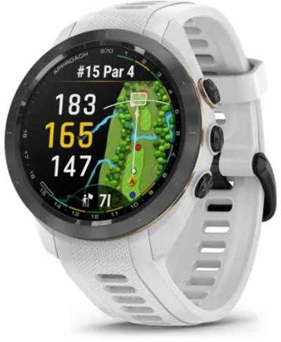 Išmanusis laikrodis Garmin Approach® S70 - 42 mm Juodas keraminis apvadas su baltu silikoniniu dirželiu