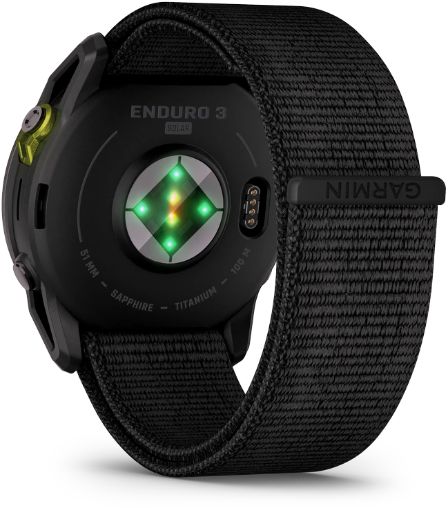 Išmanusis laikrodis Garmin Enduro 3 Pilkos anglies spalvos DLC titanas su juodos spalvos UltraFit Nylon dirželiu