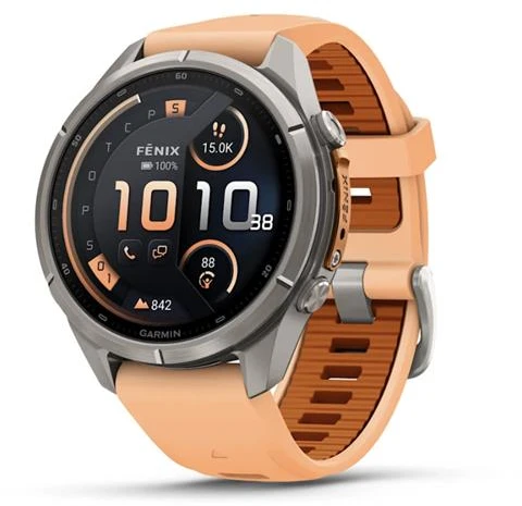 „Garmin fenix 9 Pro“ išmanusis laikrodis, „inReach“, 43 mm, titano korpusas su „Shell Rožinė“ / „Autumn Oranžinis“ spalvos silikonine apyranke