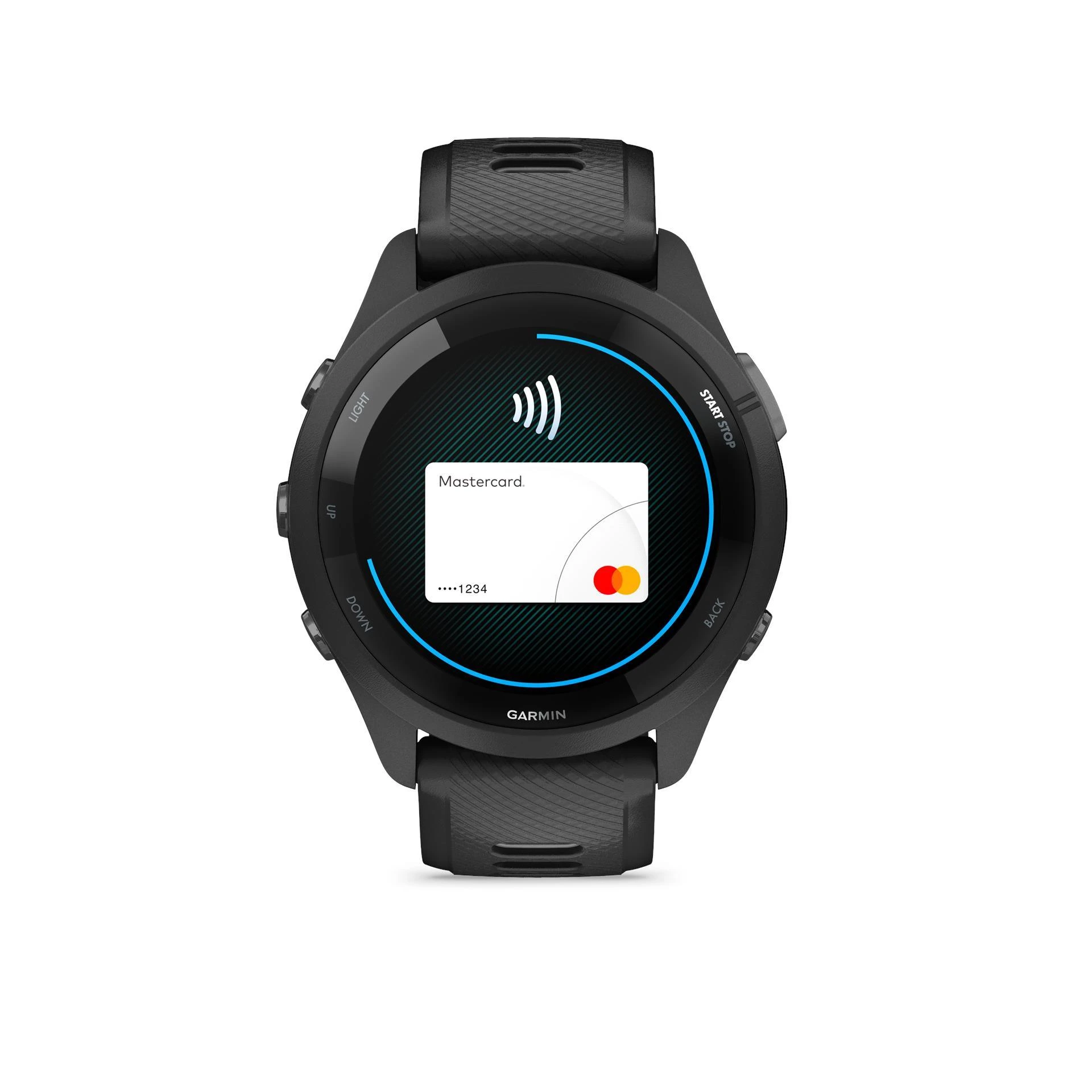 Išmanusis laikrodis Garmin Forerunner 265, Juodas apvadas ir korpusas su juodos ir pilkšvos spalvos silikoniniu dirželiu