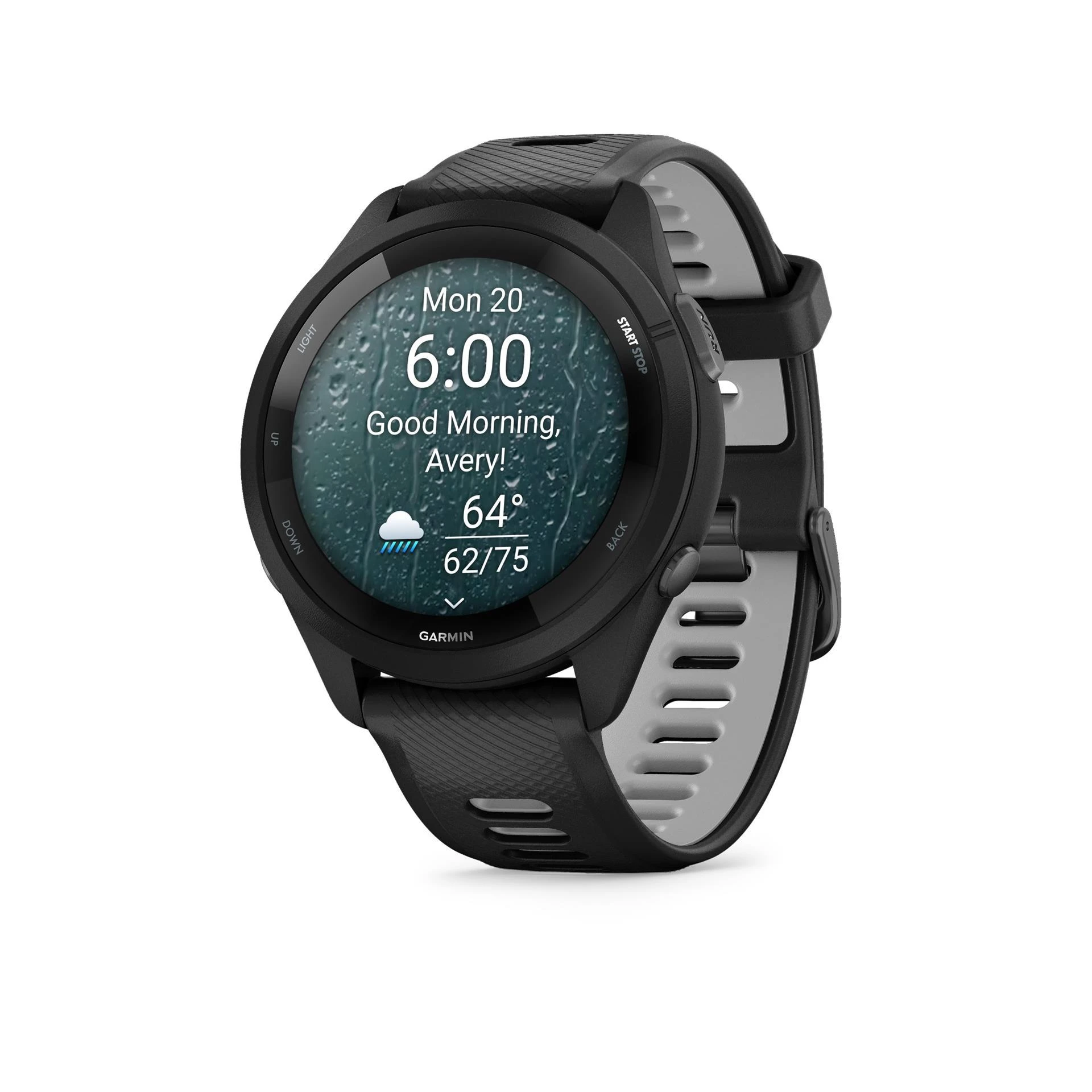 Išmanusis laikrodis Garmin Forerunner 265, Juodas apvadas ir korpusas su juodos ir pilkšvos spalvos silikoniniu dirželiu