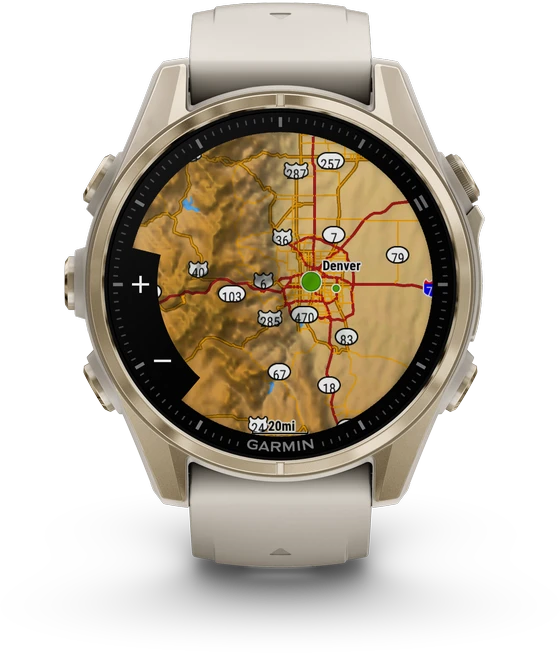 Išmanusis laikrodis Garmin Fenix 8 – 43 mm, AMOLED Sapphire, Šviesaus aukso ir rūko pilkos / tamsios smiltainio spalvos silikoninis dirželis