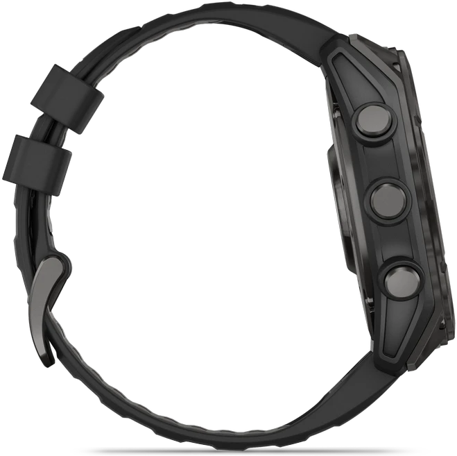 Išmanusis laikrodis Garmin Fenix 8  - 51 mm, AMOLED Sapphire, Anglies pilkumo DLC su juodos / pilkos akmenukų spalvos silikoniniu dirželiu