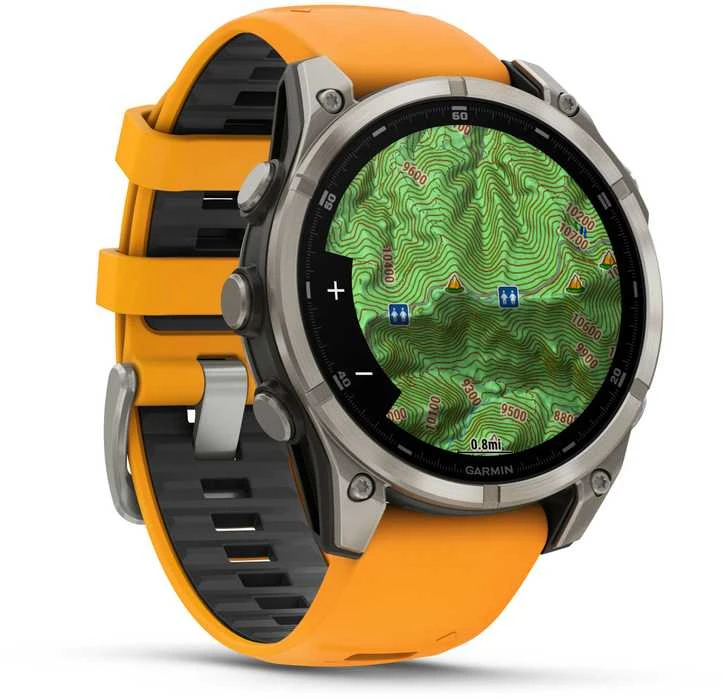 Išmanusis laikrodis Garmin Fenix 8 - 47 mm, AMOLED Sapphire, Titanas su oranžiniu / grafito spalvos silikoniniu dirželiu