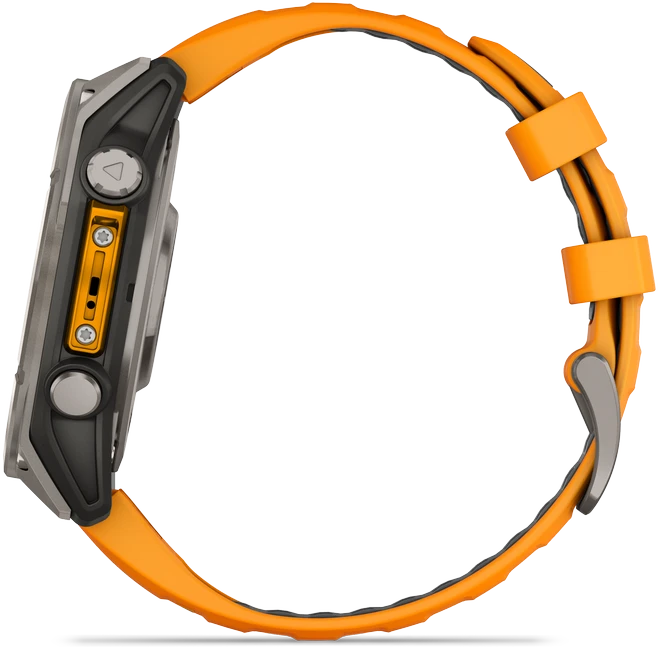 Išmanusis laikrodis Garmin Fenix 8 - 47 mm, AMOLED Sapphire, Titanas su oranžiniu / grafito spalvos silikoniniu dirželiu