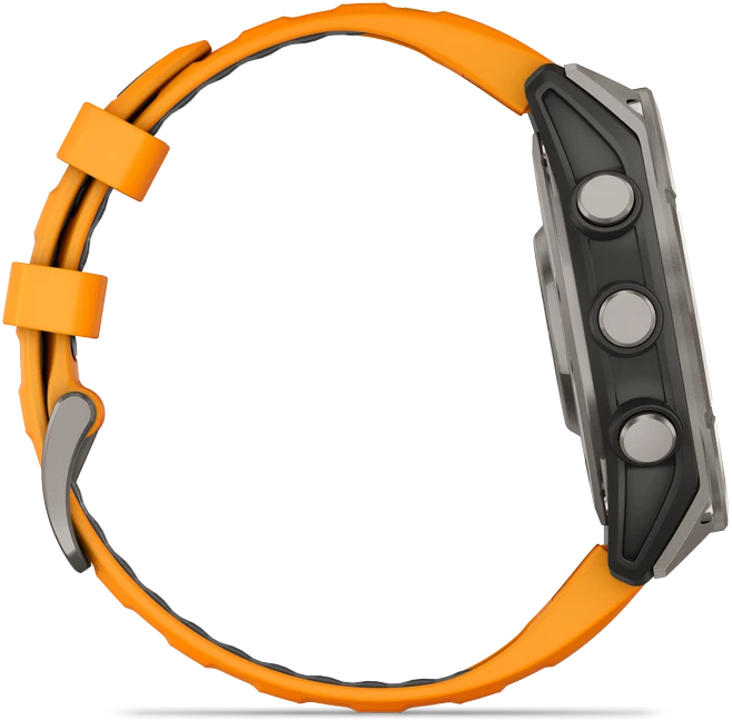 Išmanusis laikrodis Garmin Fenix 8 - 47 mm, AMOLED Sapphire, Titanas su oranžiniu / grafito spalvos silikoniniu dirželiu