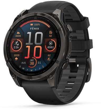 Garmin Išmanusis laikrodis Fenix 8 – 47 mm, AMOLED Sapphire, Pilkos anglies spalvos DLC titanas su juodai pilkos spalvos silikoniniu dirželiu