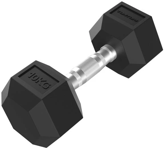 Hanteliai TUNTURI Platinum Hex Rubber Dumbbell, 1-50kg (Svoris: 1 x 10 kg)