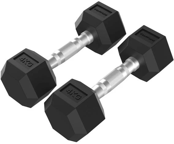None Hanteliai TUNTURI Platinum Hex Rubber Dumbbell, 1-50kg (Svoris: 2 x 4kg)