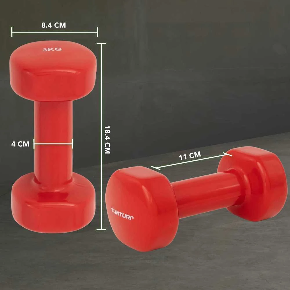 Viniliniai hanteliai TUNTURI 2x 0,5-5kg (Svoris: 2 x 3kg)