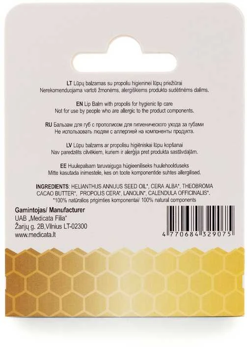 Lūpų balzamas su propolio, vaistinių medetkų ekstraktais, 5g
