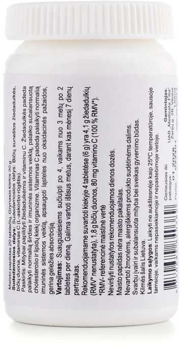 ŽIEDADULKIŲ TABLETĖS SU BIČIŲ DUONELE IR VITAMINU C, N20