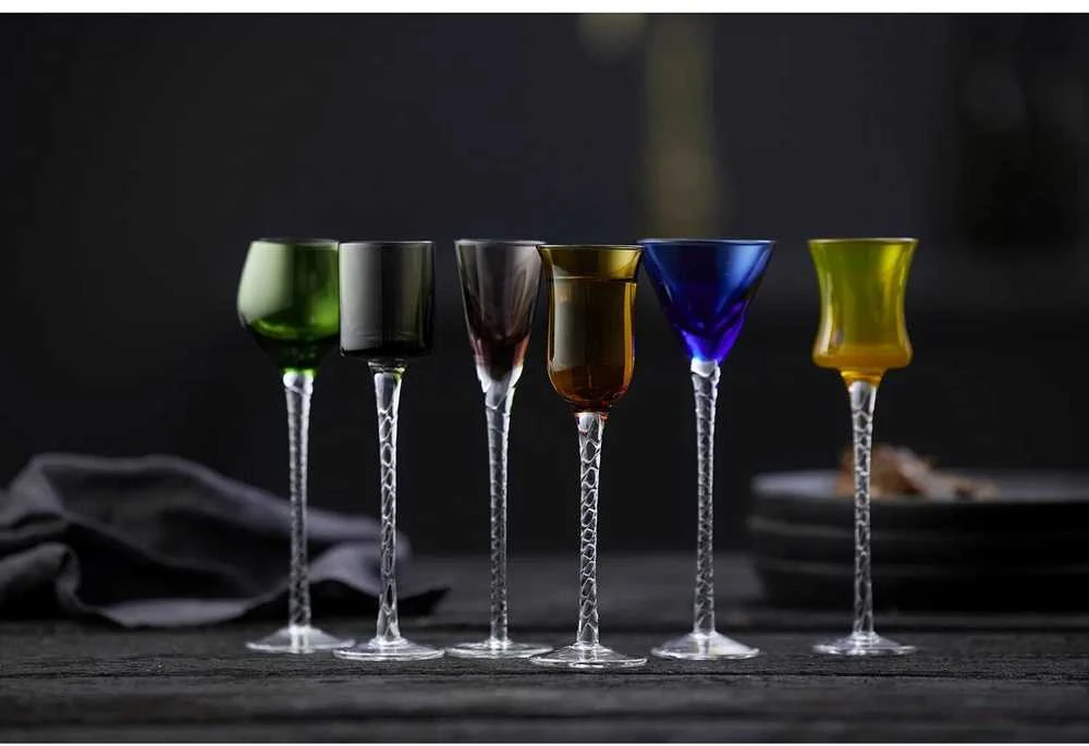 Crystal Julia Lyngby Glas šoto taurės London, 18 cm 6 vnt. įvairių spalvų