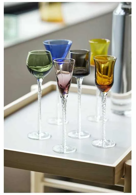 Crystal Julia Lyngby Glas šoto taurės London, 18 cm 6 vnt. įvairių spalvų