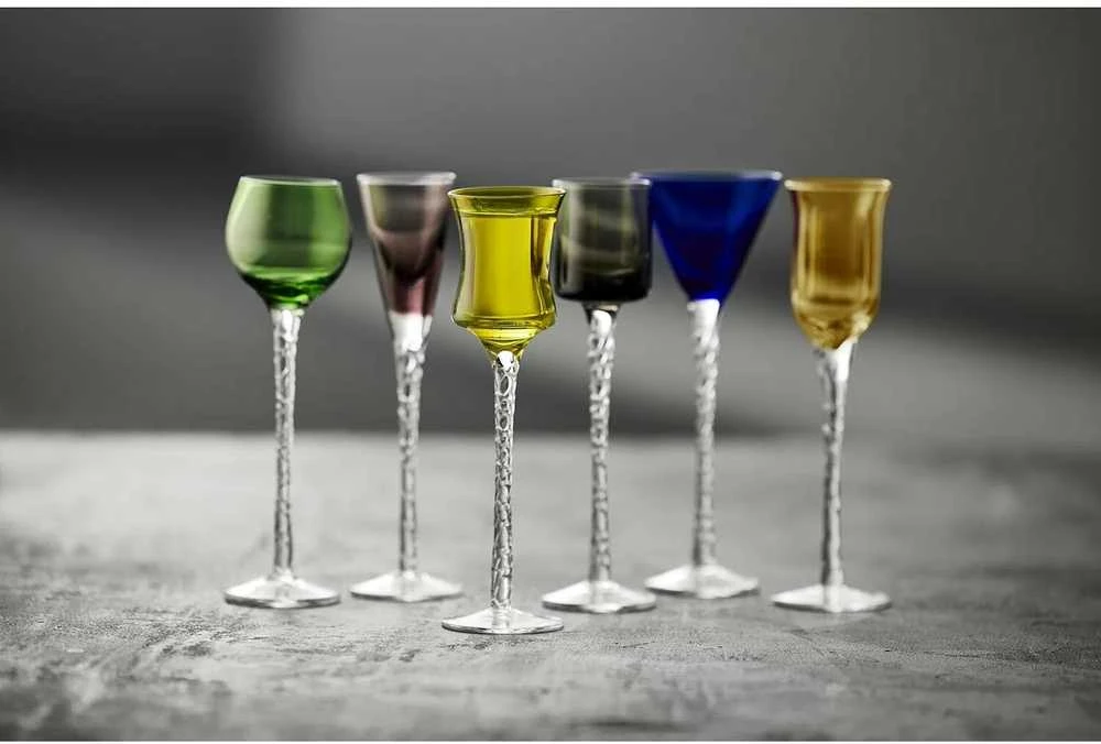 Crystal Julia Lyngby Glas šoto taurės London, 18 cm 6 vnt. įvairių spalvų