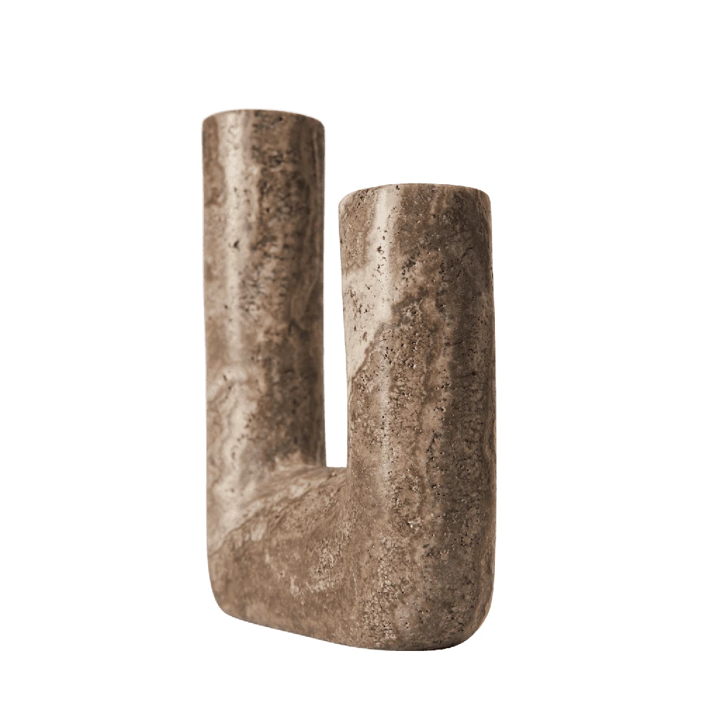 Muubs Žvakidė Minerva, travertinas (uoliena), 14,5x20 cm, titanium