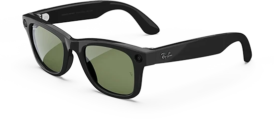 Išmanieji akiniai RayBan Meta Wayfarer, juodi rėmeliai ir žali lęšiai