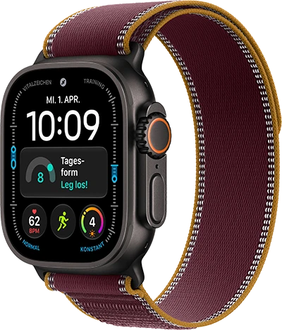 Apple Išmanusis laikrodis watch ultra 4 gps + cellular, koperta 49mm su tytanu (juodos spalvos), opaska trail w kolorze burgunda - dydis s/m