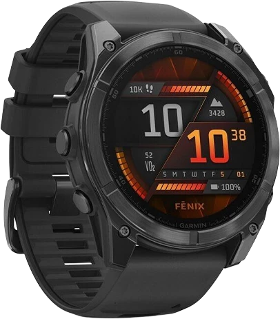 Išmanusis laikrodis Garmin Fenix 8 – 51 mm, AMOLED Skalūno pilkos spavos korpusas su juodu silikono dirželiu