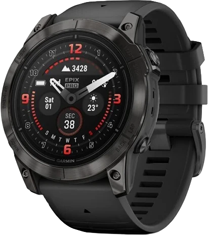 Išmanusis laikrodis Garmin Fenix E, 47 mm, AMOLED, Pilkai melsvos spalvos plienas, Juodo silikono dirželis