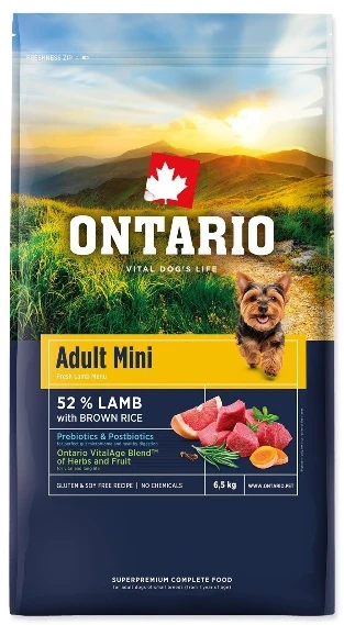Ontario Adult Mini ėriena & Brown ryžiai 6,5kg
