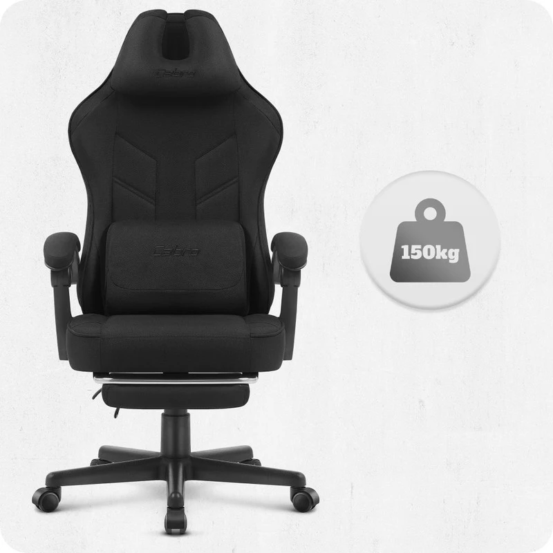 Cabro Žaidimų kėdė su sportinio stiliaus apmušalu ir kojų atrama, iki 150 kg, juoda