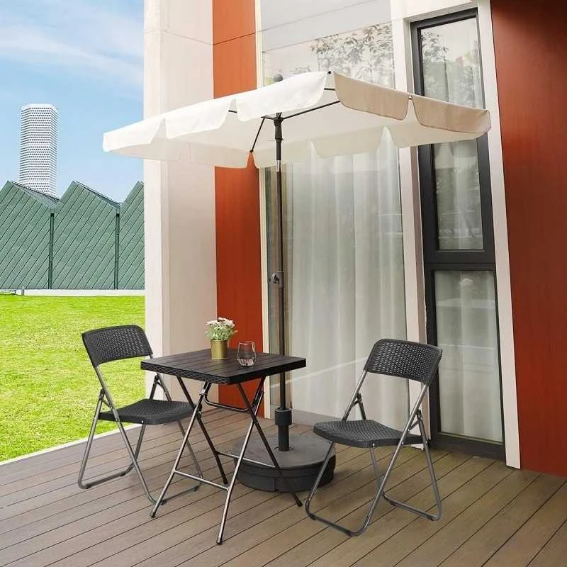 Lauko baldų komplektas Ecarla Sodo baldų komplektas, 3 viename, stalas + 2 kėdės, dirbtinis rotangas, juodas balkonas, SC07