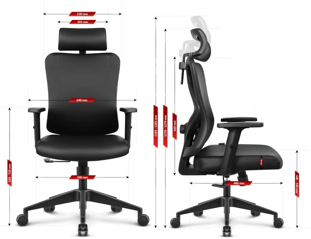 Hells Chair Biuro kėdė su 3D juosmens atrama ir 2D galvos atrama, silikoninė dirbtinė oda, juoda