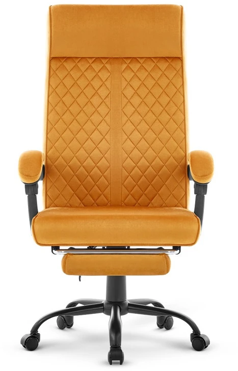 Hells Chair Biuro kėdė su kojų atrama ir spyruokline sėdyne, audinys, garstyčių geltona
